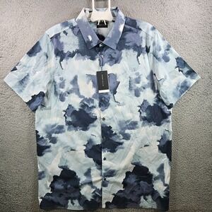 $89 NEW Perry Ellis Shirt Men 2XLT Stretch Button Up Short Sleeve‎ Abstract Gray